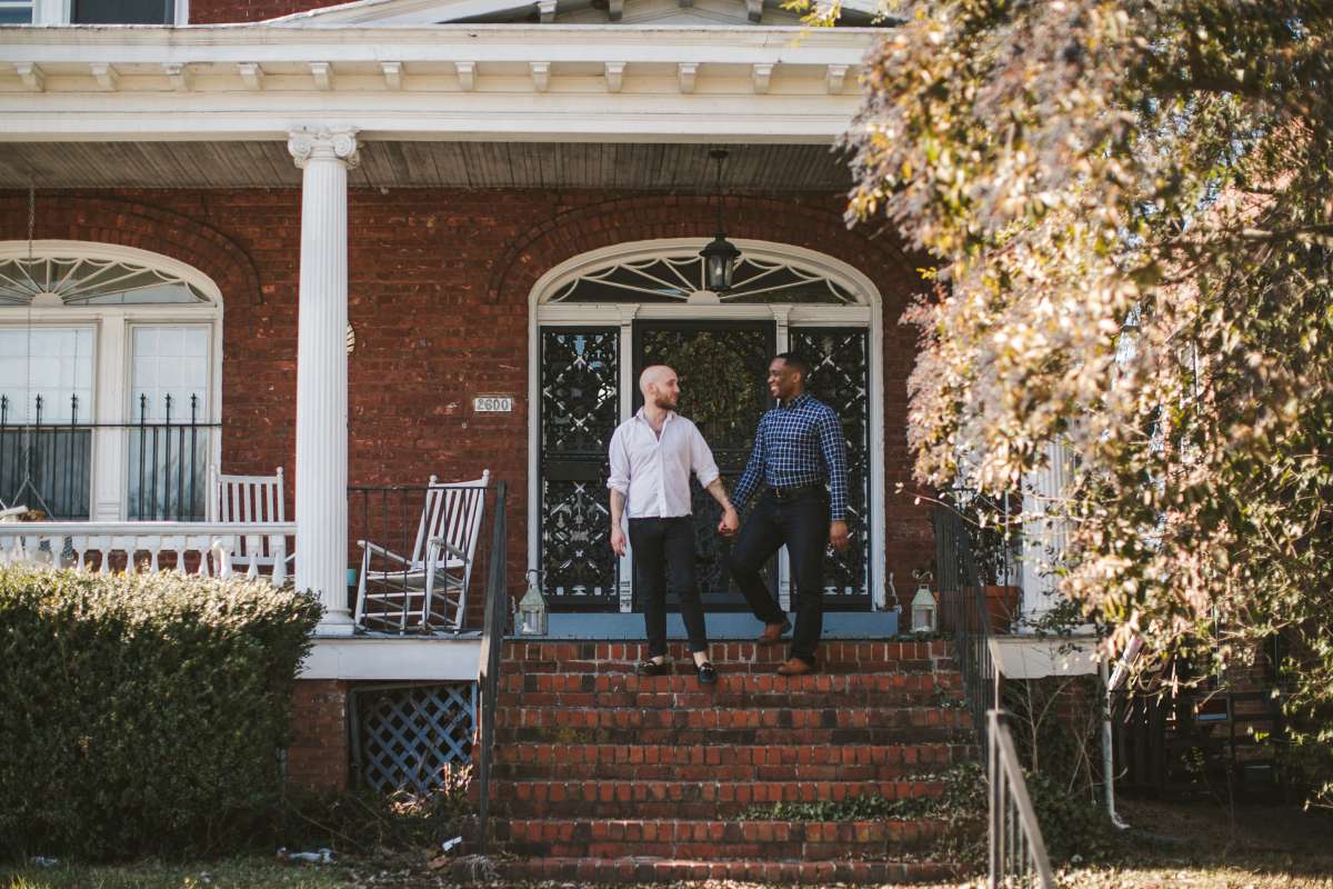 04 Richmond Virginia Northside - Home House Design - Couple Gay LGBT - Porch Columns Brick - Sunny Happy Smile.JPG